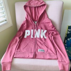 Cute Pink Zipper Hoodie With Metallic Detail